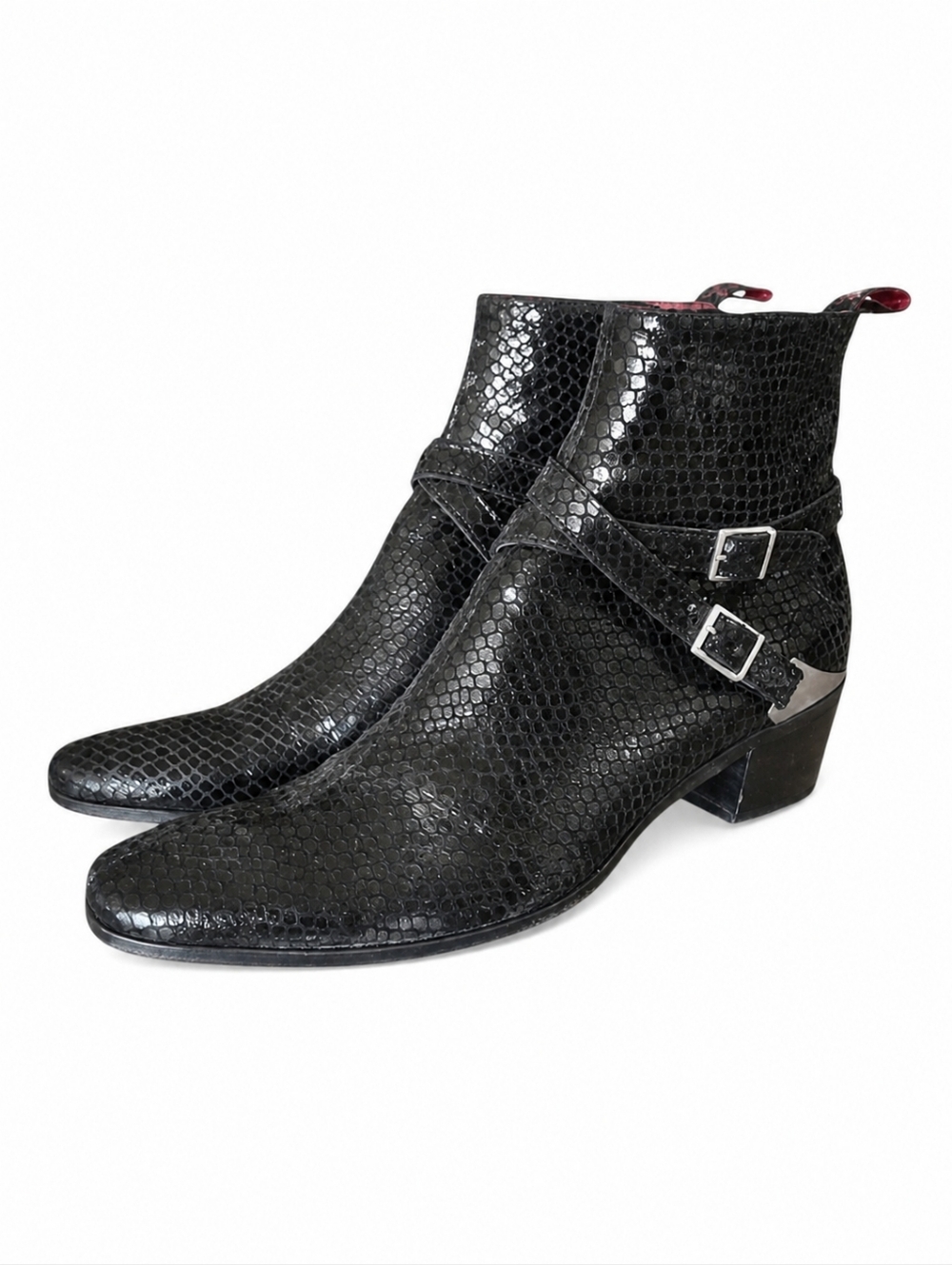 JEFFERY WEST | Muse Black Snakeskin Embossed Buckle Ankle Boots – US 11